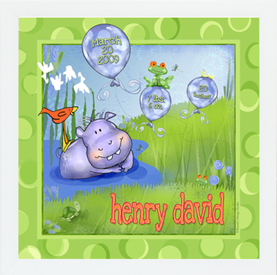 Hippo Pond Adorable Animals Grass Happy Very Special Newborn Gift Customized Nursery Wall Decor